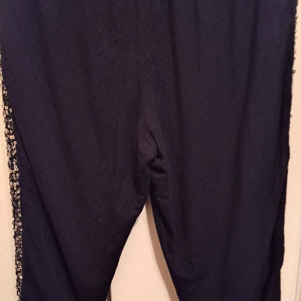 Justice Girls Black Joggers with Silver Sequin Stripes, good preloved condition